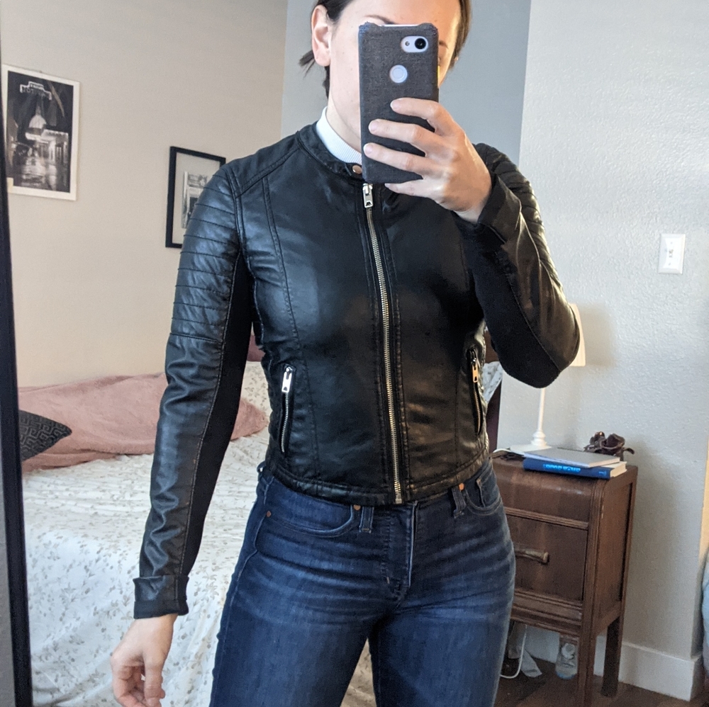 H&M cropped leather jacket